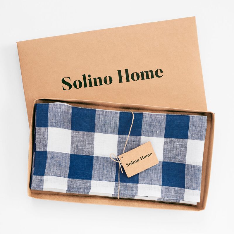 Solino Home 100% Pure Linen Table Throw 52 x 52 Inch | Buffalo Check