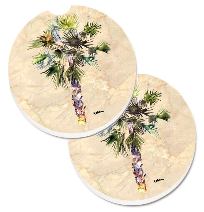 Caroline's Treasures Palm Tree Set of 2 Cup Holder Car Coasters 8481CARC, 2.56, Multicolor