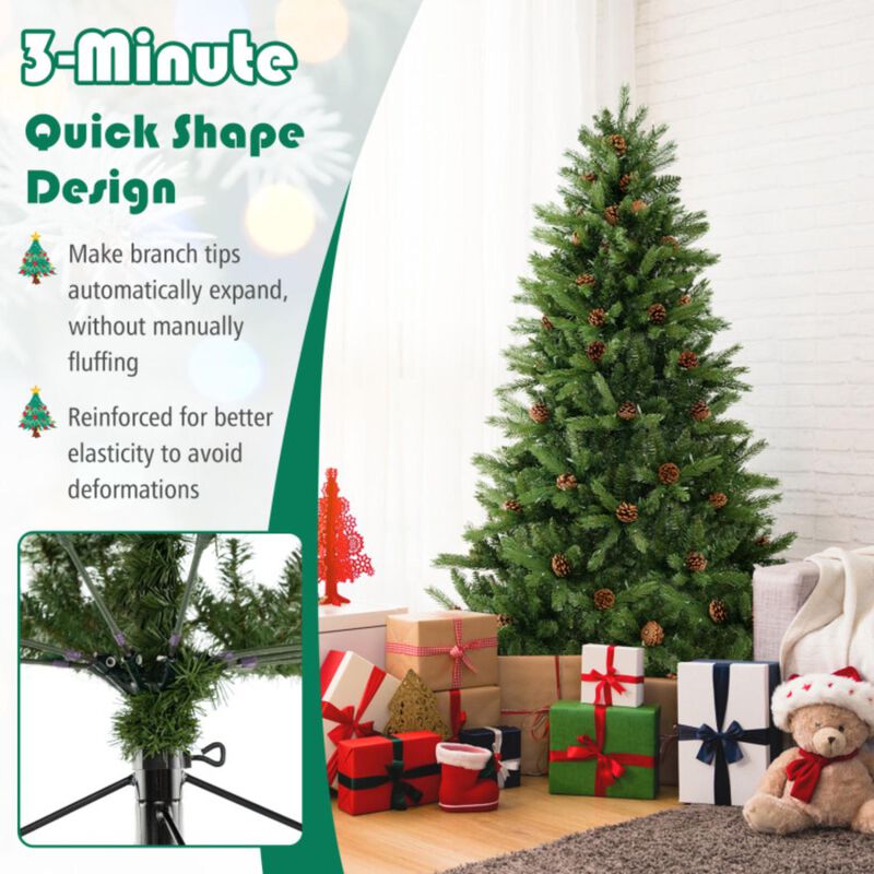 Hivvago 6/7 FT Artificial Christmas Tree with Pine Cones and Adjustable Brightness