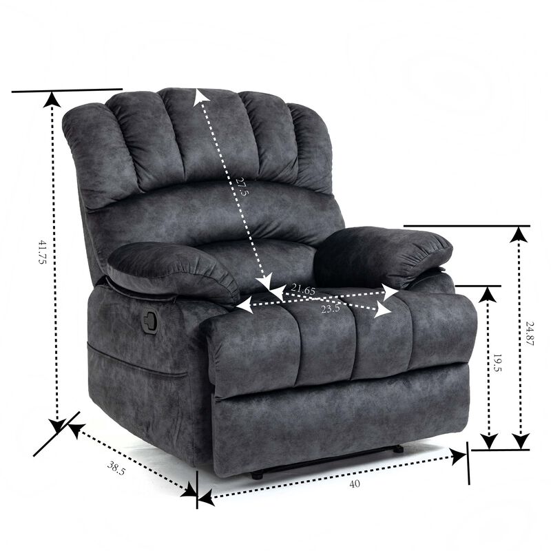 Mondawe Large Manual Recliner Chair in Fabric with Pillow Top Arms and Cushion Back for Living Room, Gray