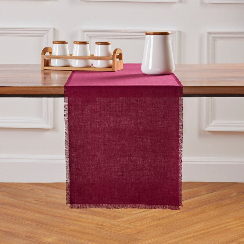 Solino Home 100% Pure Linen Table Runner 14 x 108 Inch | Fringe