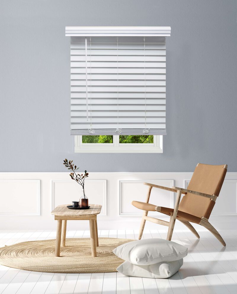 Linen Avenue Custom Cordless Faux Wood Blind White, Outside Mount