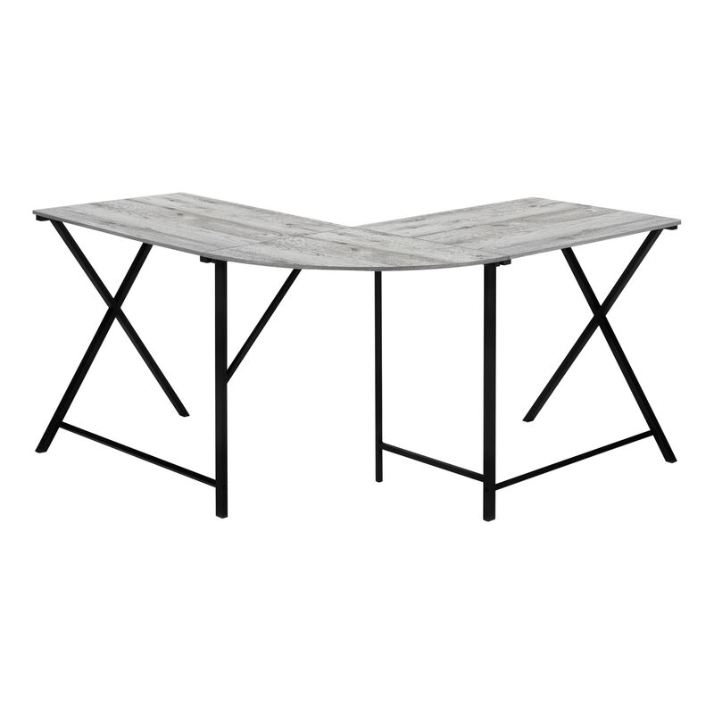 Monarch Specialties I 7196 Computer Desk, Home Office, Corner, 55"L, L Shape, Work, Laptop, Metal, Laminate, Grey, Black, Contemporary, Modern