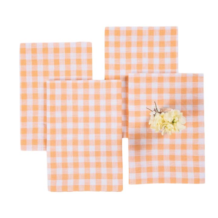 Solino Home 100% Pure Linen Cloth Napkins 20 x 20 Inch Set of 4 | Gingham Check Dinner Napkins