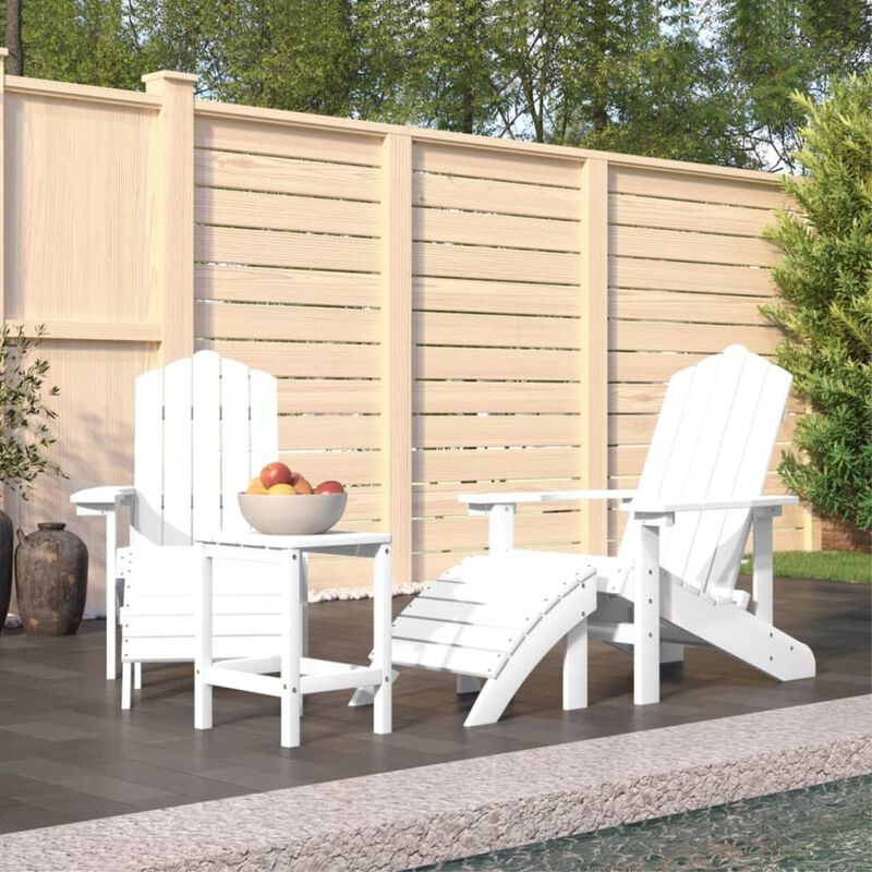 vidaXL Resistant HDPE White Patio Adirondack Chairs with Detachable Footstool and Table, Weather-Resistant, Low-Maintenance, Comfortable Design, Perfect for Garden/Terrace