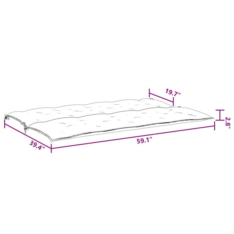 Claire Outdoor Cushion for Bench, 59 Inch, Dark Gray Tufted Oxford - Benzara