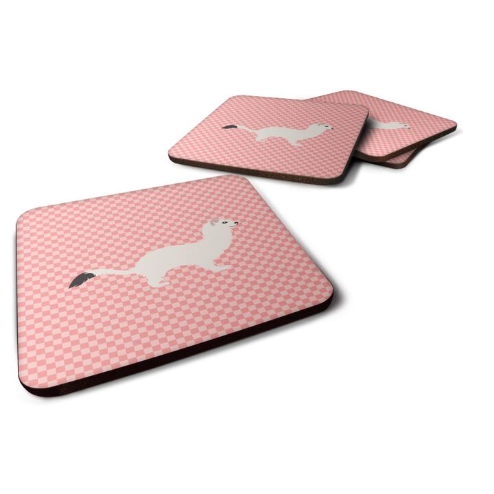 Caroline's Treasures Stoat Short-tailed Weasel Pink Check Decorative coasters, 3.5, Multicolor