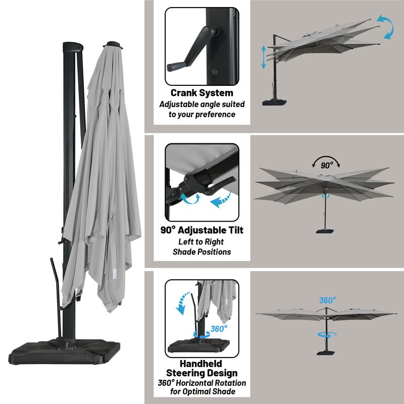 10x13 ft. 360° Rotation Outdoor Patio Cantilever Umbrella with Base in Gray