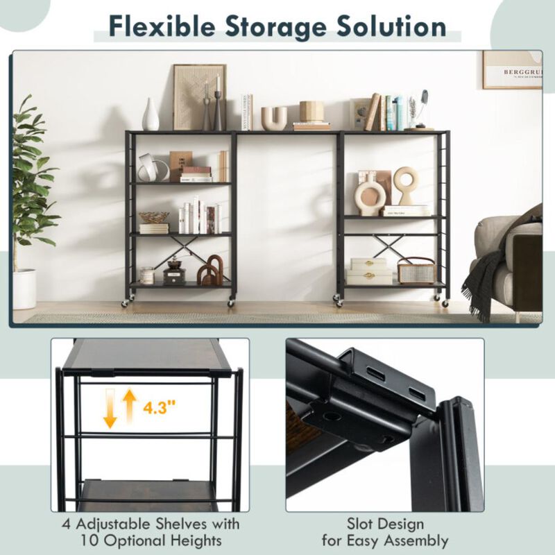 Hivvago 4-tier Foldable Storage Shelf for Tool Room Kitchen Living Room-Black