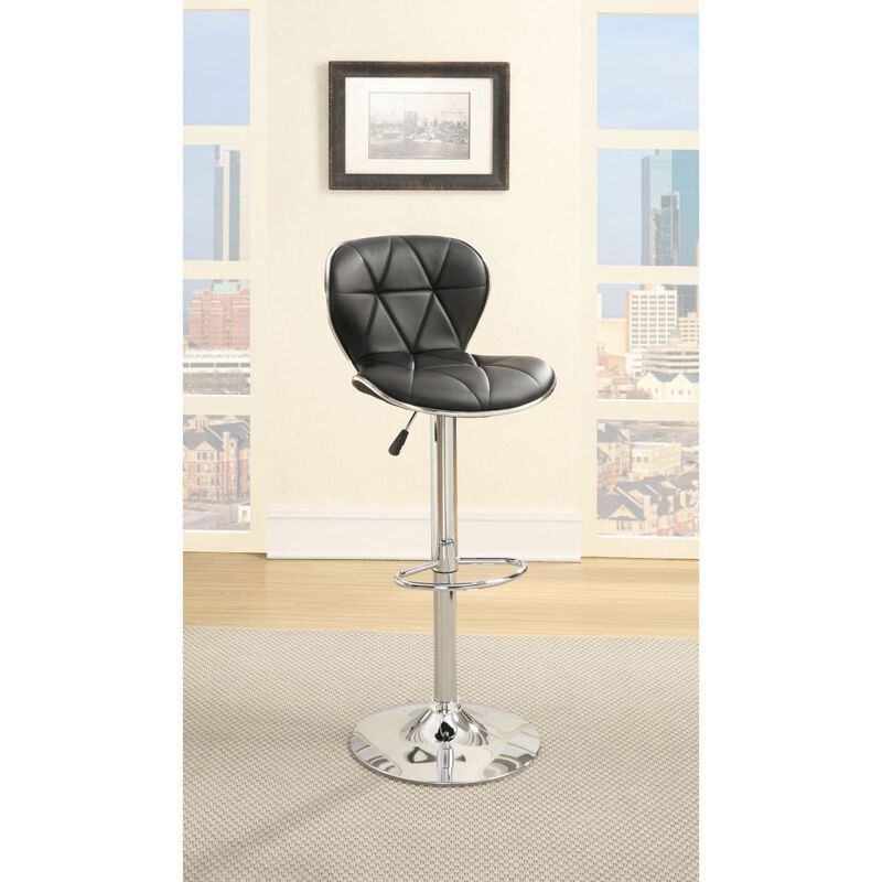 Set Of 2 Adjustable Black PU Bar Stools, Chrome