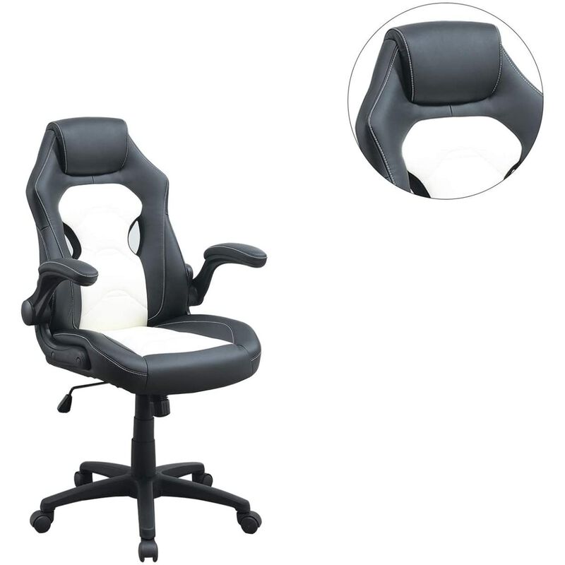 Office Chair Upholstered 1 Piece Comfort Chair Relax Gaming Office Chair Work Black And White Color