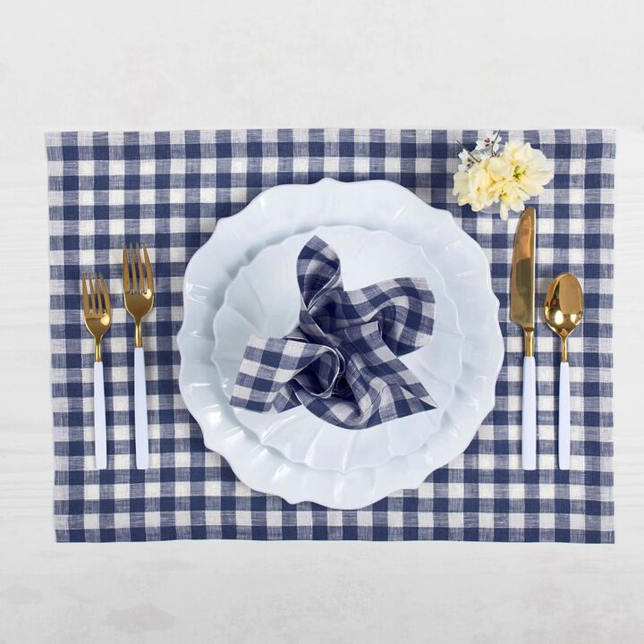Solino Home 100% Pure Linen Cloth Napkins 20 x 20 Inch Set of 4 | Gingham Check Dinner Napkins