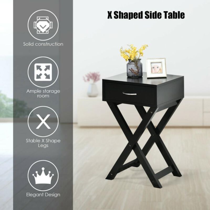 Hivvago Design Sofa Side Table with X-Shape Drawer for Living Room Bedroom