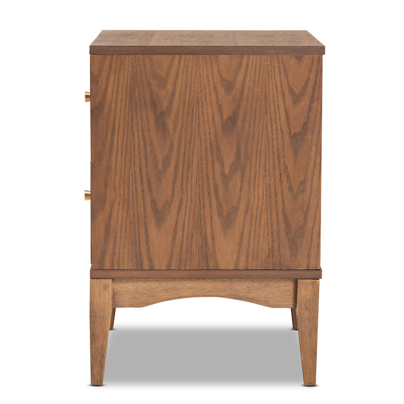 Baxton Studio Landis Mid Century Modern Ash Walnut Finished Wood 2 Drawer Nightstand