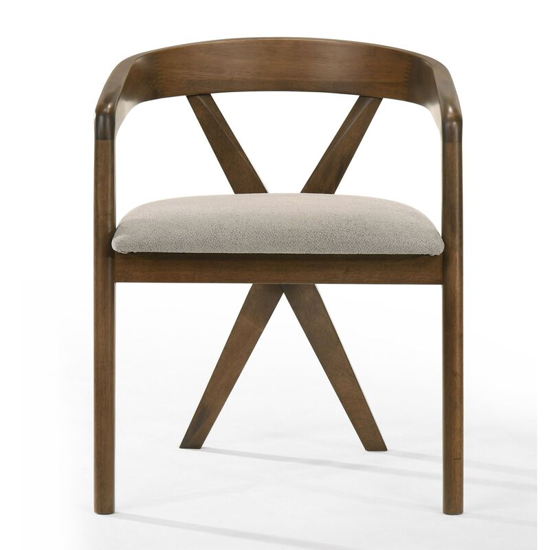 Cid Icy 23 Inch Dining Armchair, Plush Fabric Seat, Walnut Brown Solid Wood - Benzara