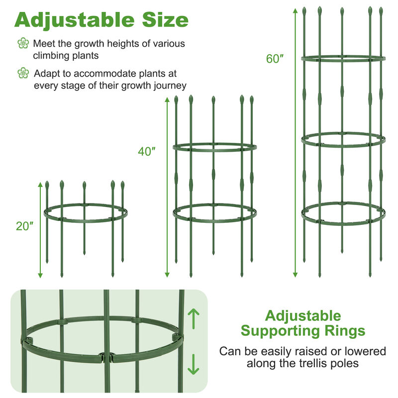 3-Pack Garden Trellis 40"/60" Tall Plant Support Stands with Clips and Ties-S