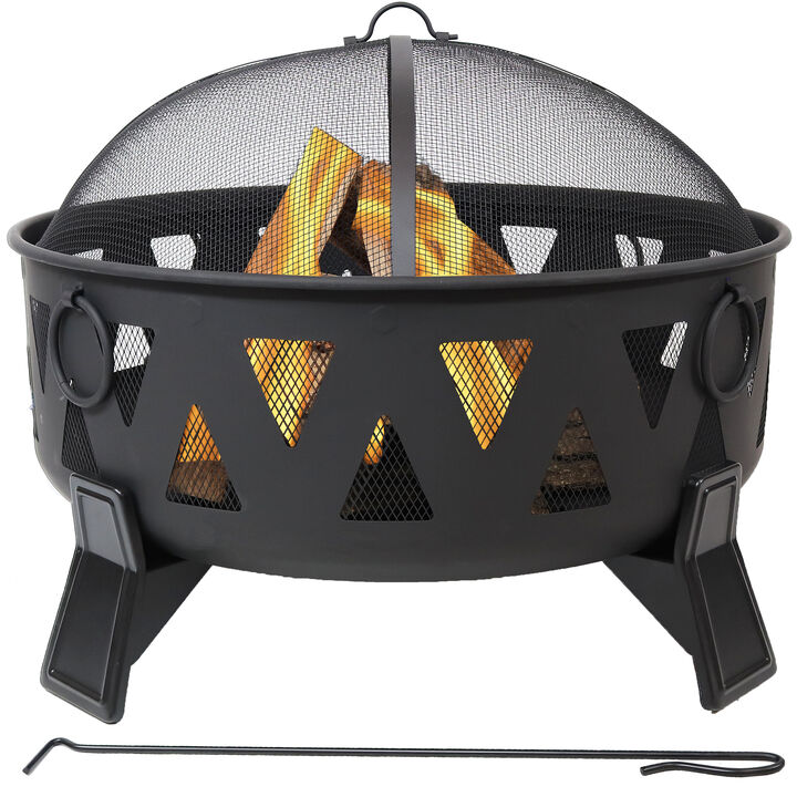Sunnydaze 34 in Nordic-Inspired Steel Fire Pit with Spark Screen and Poker