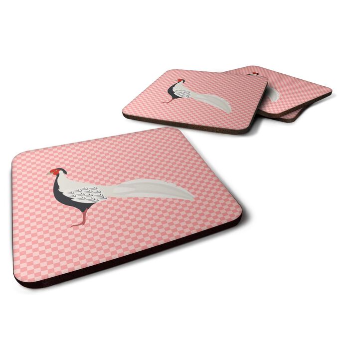 Caroline's Treasures Silver Pheasant Pink Check Decorative Coasters, 3.5, Multicolor