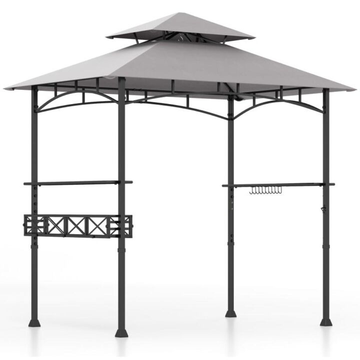 Hivvago 8 x 5 FT Outdoor Grill Gazebo with 2 Side Shelves and 20 Hooks-Gray
