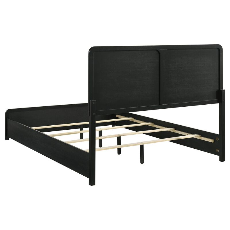 Cavy King Size Bed, Channel Tufted Upholstered Headboard, Black Gray - Benzara