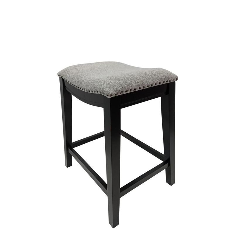Carolina Living 25 Saddle Counter Stool - Set of 2 - Antique Black - Grey Chenille Upholstery