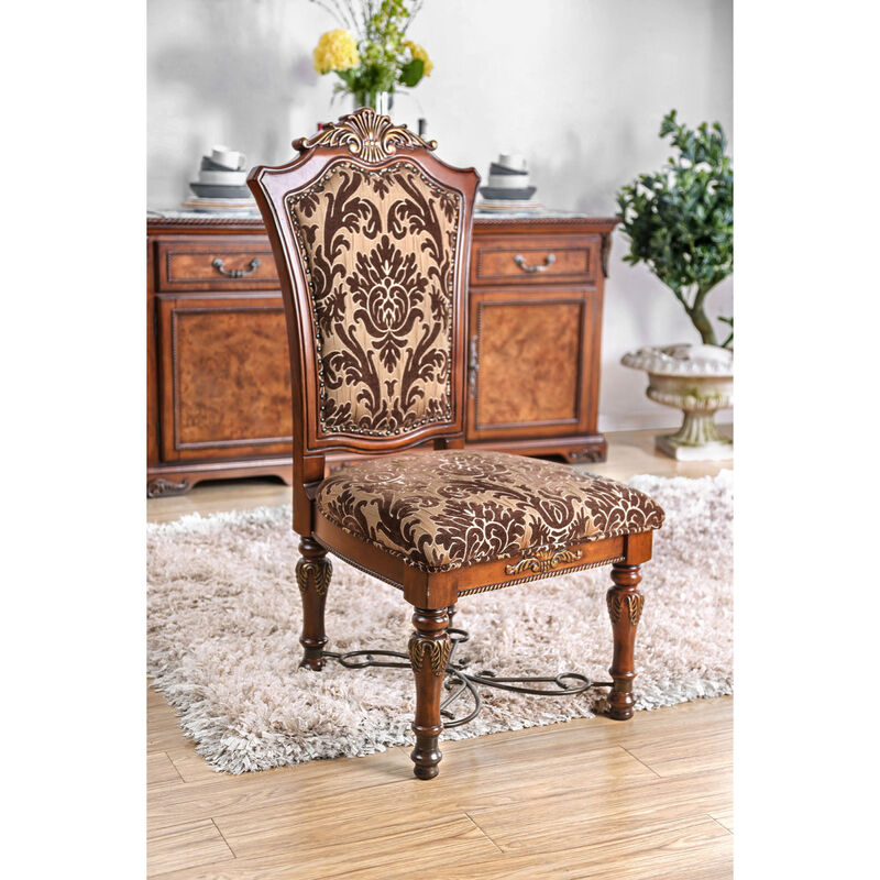 Brown Cherry Side Chairs with Floral Design Seats