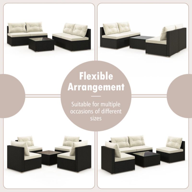 Hivvago 5 Pieces Outdoor Patio Furniture Set with Cushions and Coffee Table
