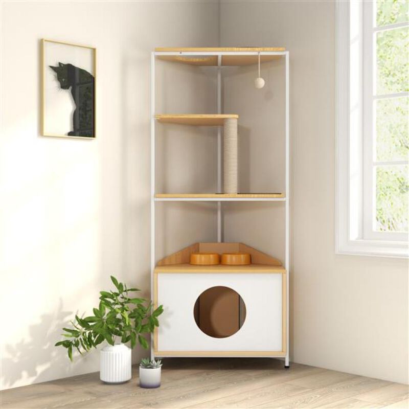 Corner Cat Tower with Scratching Posts, Perches, and Cozy Hideaways for Cats