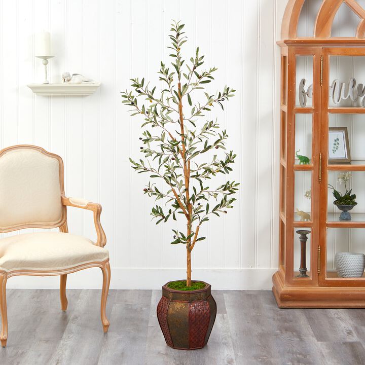 Hivvago 5.5 Feet Olive Artificial Tree in Decorative Planter