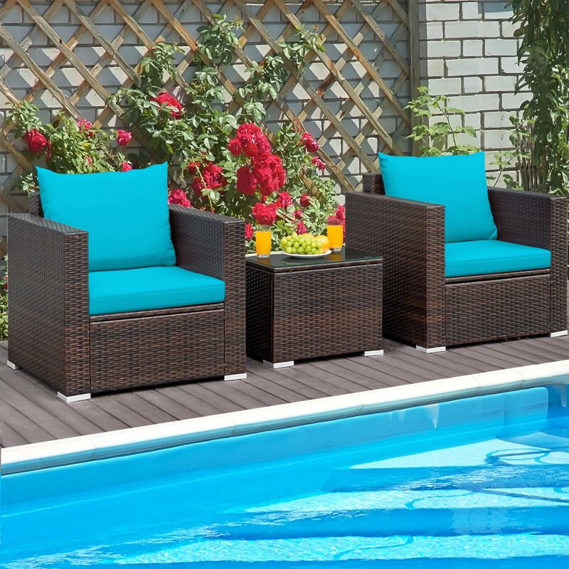 3 Pieces Patio Conversation Rattan Furniture Set with Cushion