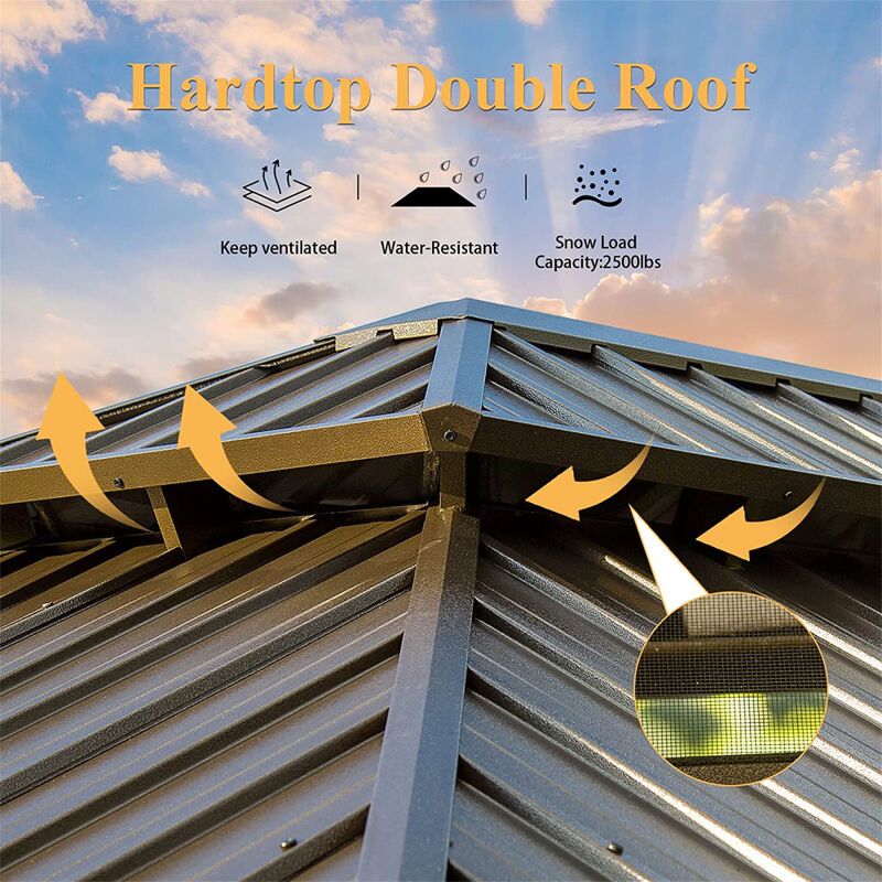 Aluminum Frame Hardtop Gazebo with Curtains, Netting