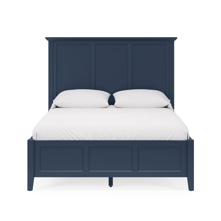 Fritz Queen Size Bed, Three Panel Design, Beveled Top, Solid Wood, Blue - Benzara