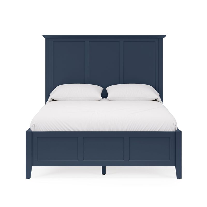 Fritz Queen Size Bed, Three Panel Design, Beveled Top, Solid Wood, Blue - Benzara
