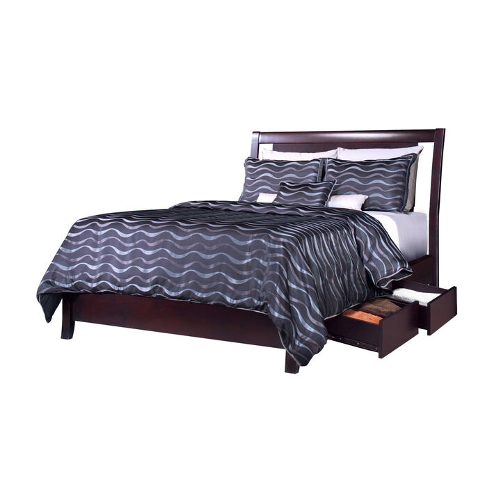 Fang King Storage Bed, 4 Drawers, Tropical Mahogany Wood, Espresso Brown - Benzara