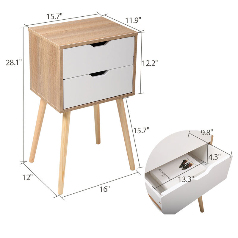 Streamdale Modern Nightstand Set (2) with Drawers and Splayed Legs, White