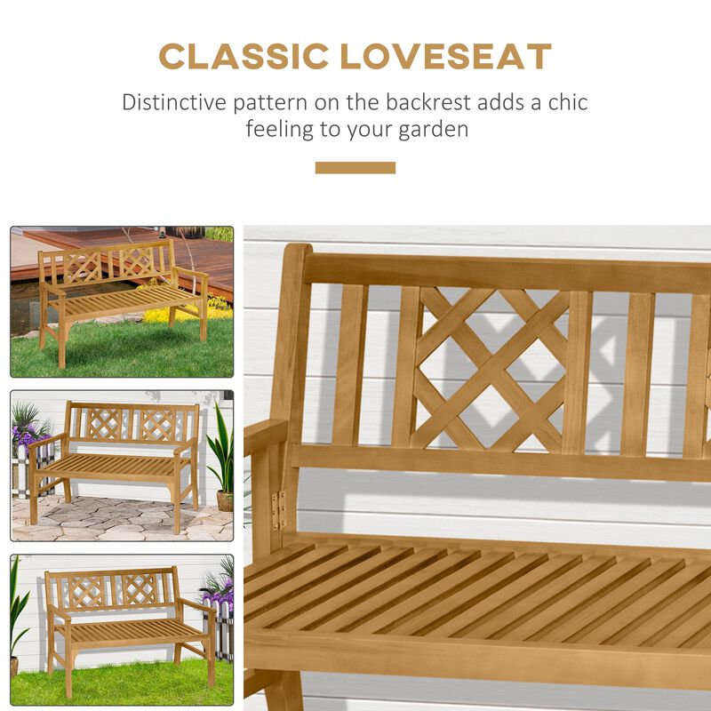 Yellow Garden Duo: Foldable 2-Seater Wooden Bench with Backrest