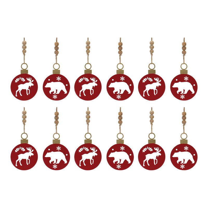 Metal Cut Out Bear And Moose Ornament (Set of 12)