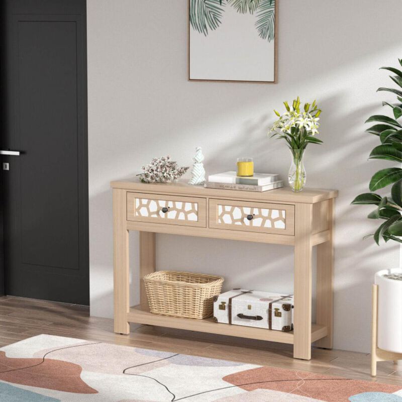 Hivvago 2-Tier Console Table with Drawers and Open Storage Shelf