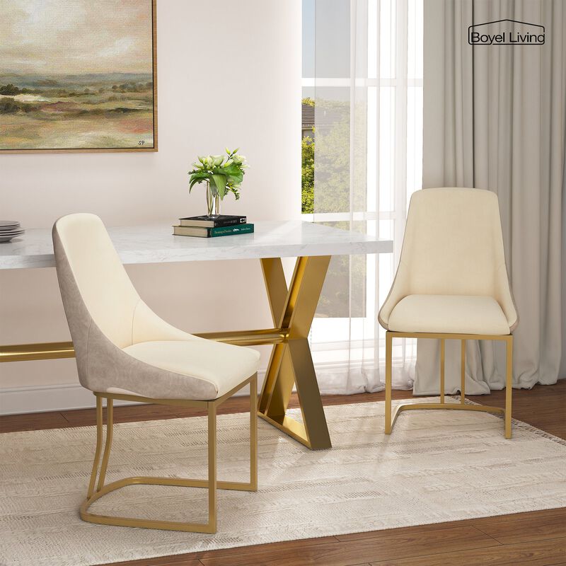 Fabric +PU Modern Dining Side Chair with Metal Legs and Swivel Leveling Feet (Set of 2) for Study, Dining Room, Bedroom, Living Room, Office Area
