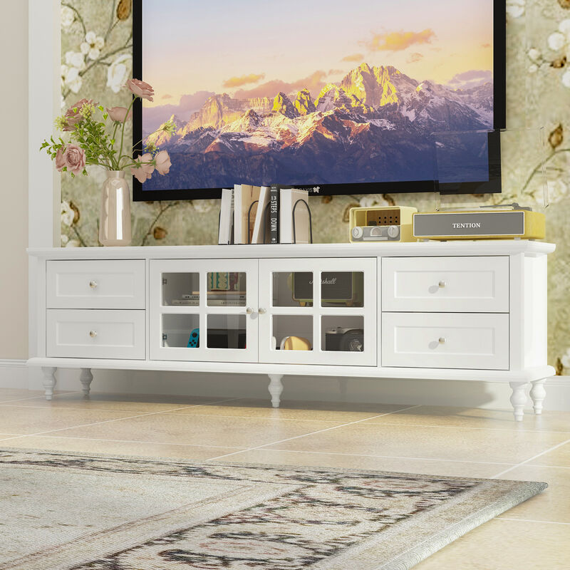 Stylish TV Console in White Roman Column Legs Modern TV Stand Console