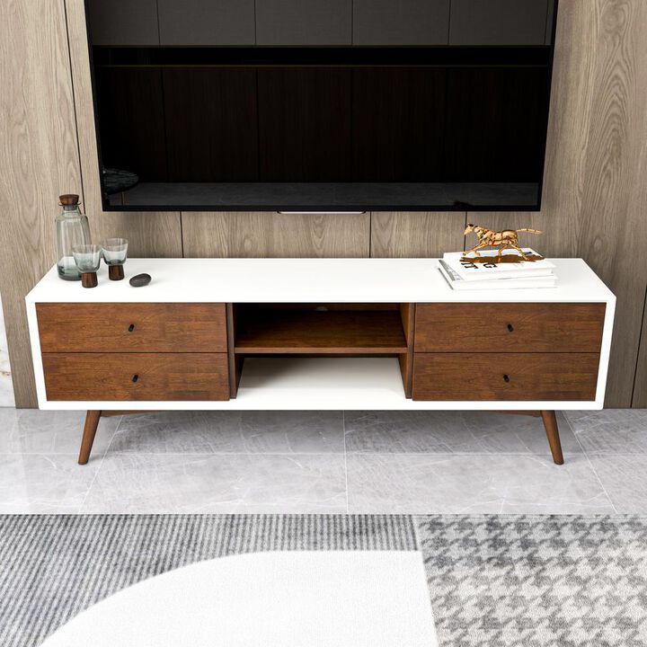 Ashcroft Furniture Co Caroline Mid Century Modern Style Walnut TV Stand up to 72