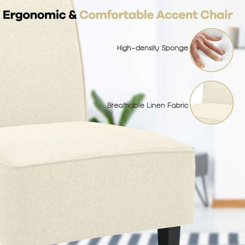 Single Fabric Modern Armless Accent  Sofa Chair with Rubber Wood Legs