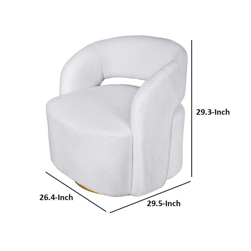 Xion 30 Inch Swivel Accent Chair, White Fabric Upholstery, Gold Iron Base - Benzara