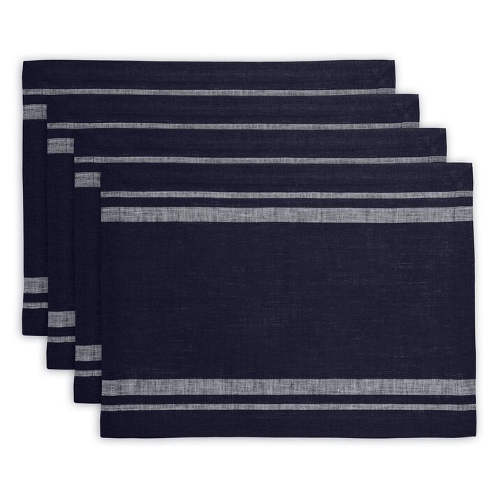 Solino Home 100% Pure Linen 14 x 19 Inch Placemats Set of 4 | French Stripe