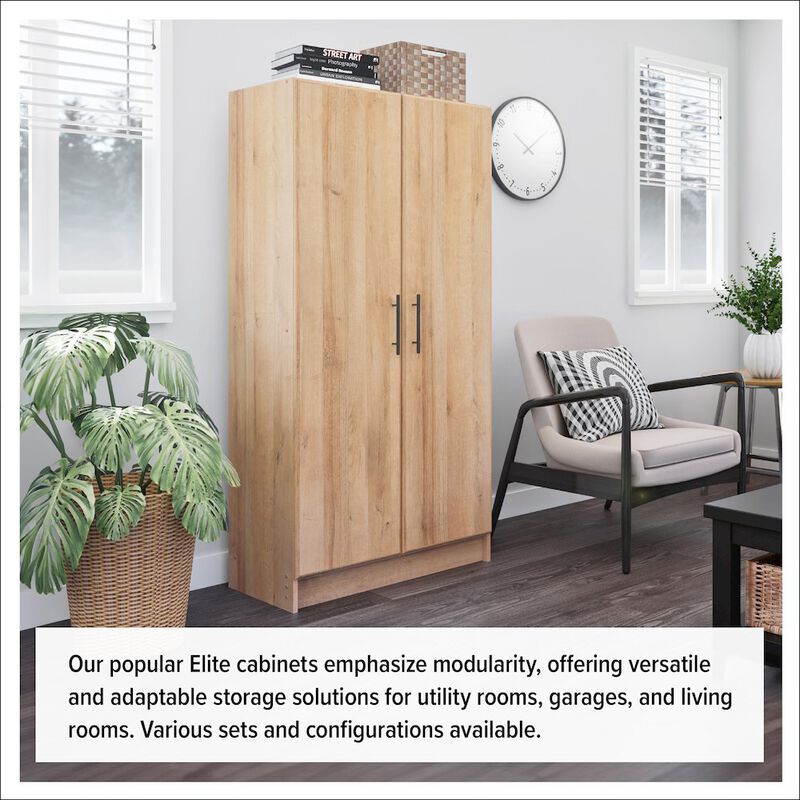 Prepac Elite 32 inch Storage Cabinet, 16 D x 32 W x 65 H, Oak