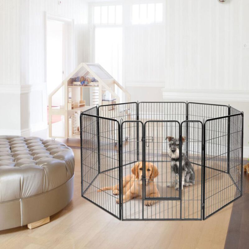 Hivvago 8 Metal Panel Heavy Duty Pet Playpen Dog Fence with Door