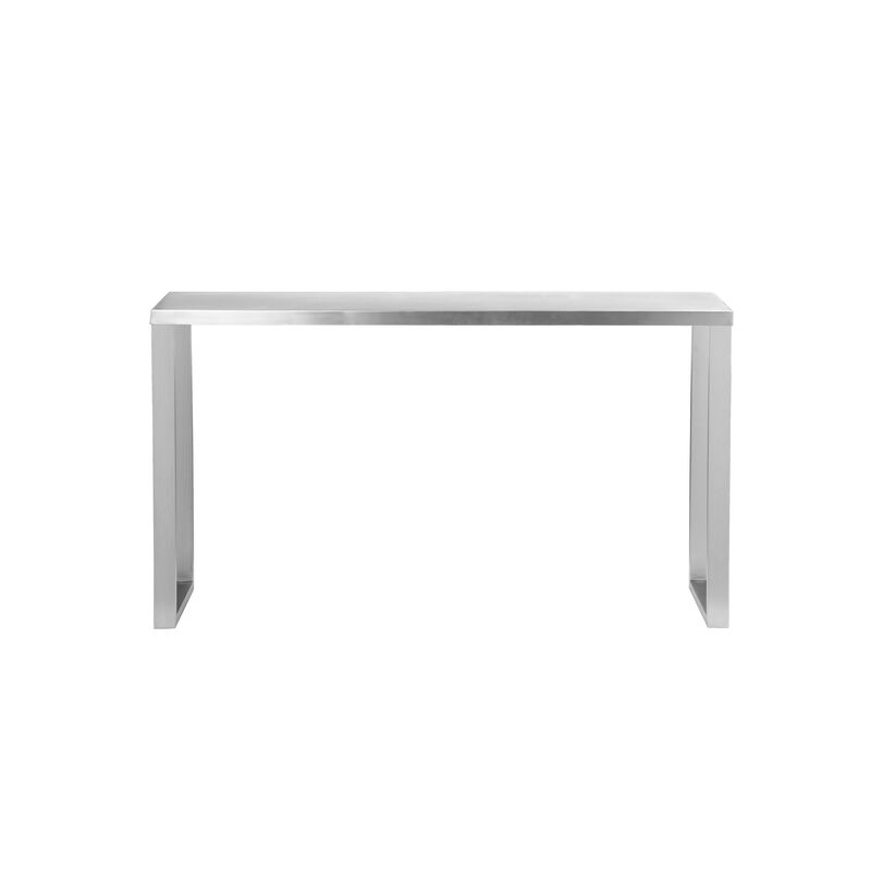 Tom 53 Inch Console, Rectangular Top, Square Legs, Chrome Brushed Metal - Benzara