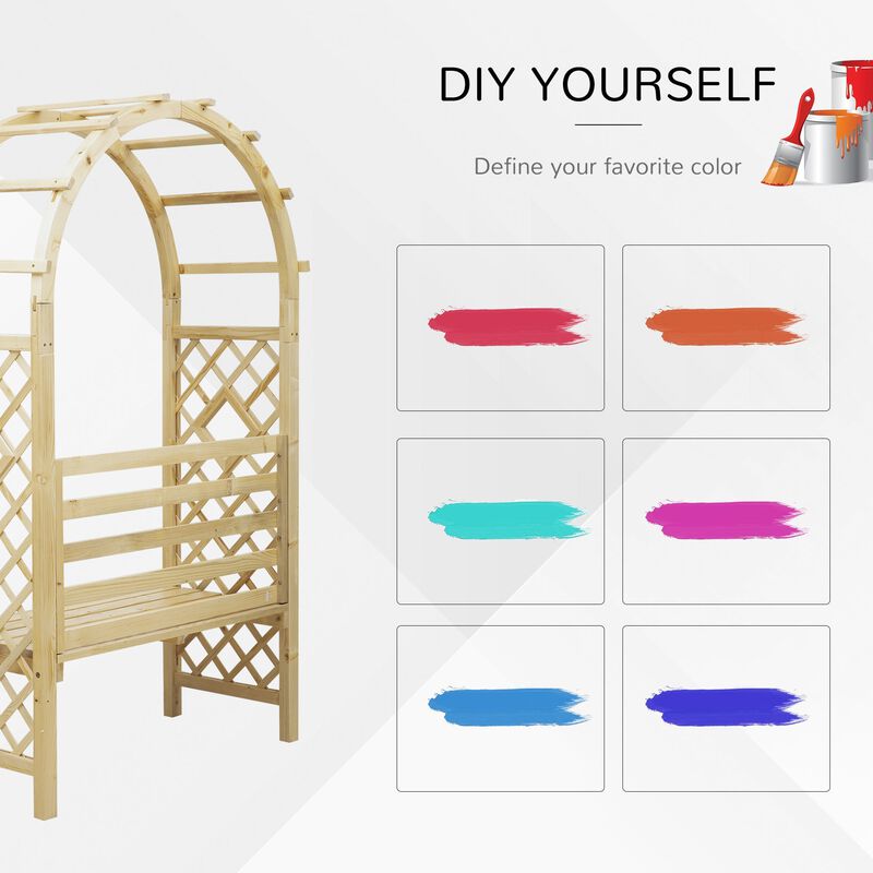 Outdoor Climbing Support: Wood Garden Arch with Bench and Trellis