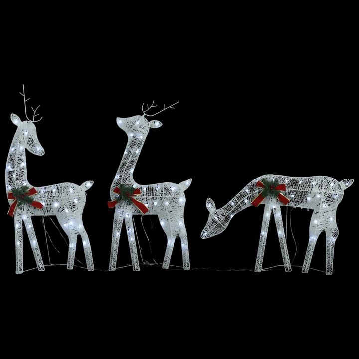 Outdoor 3 Reindeer Christmas Decoration, 90 Cool White LEDs, Steel - Benzara