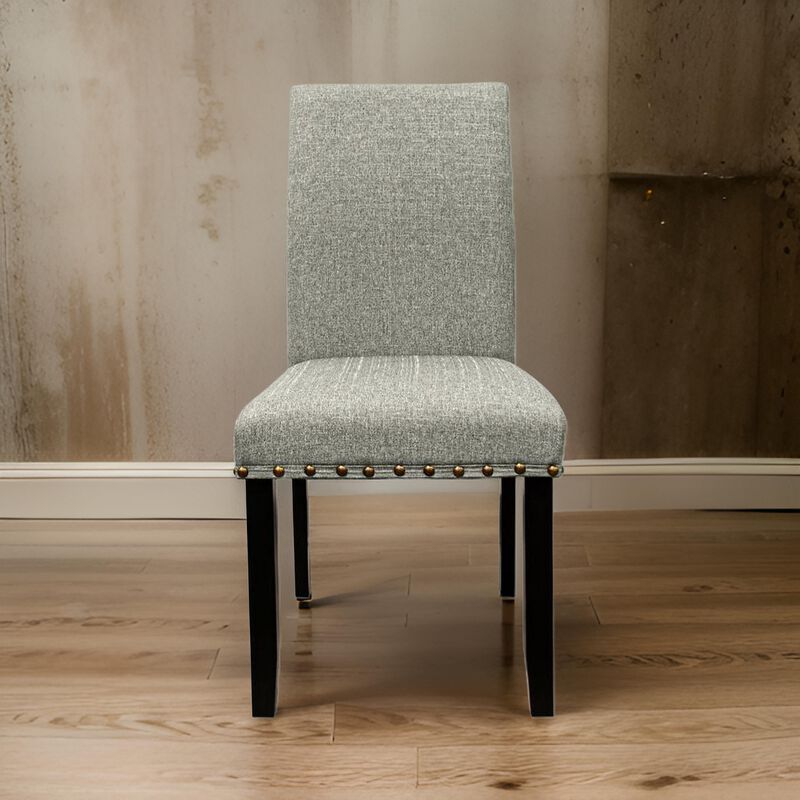 Sie 25 Inch Dining Chair, Nailhead Trim, Padded Gray Upholstery, Black Wood - Benzara